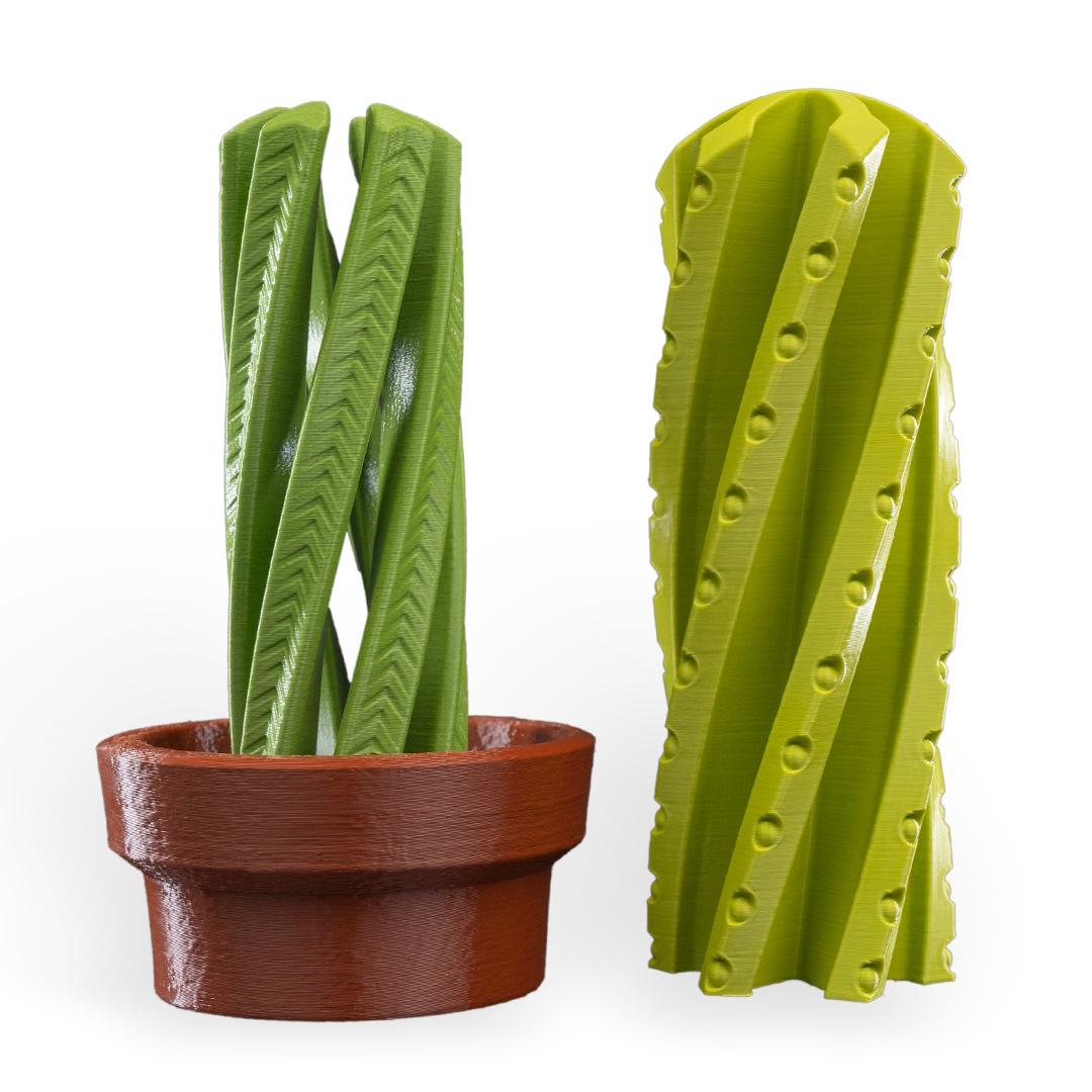 Green textured plant pot and decorative item on a white background