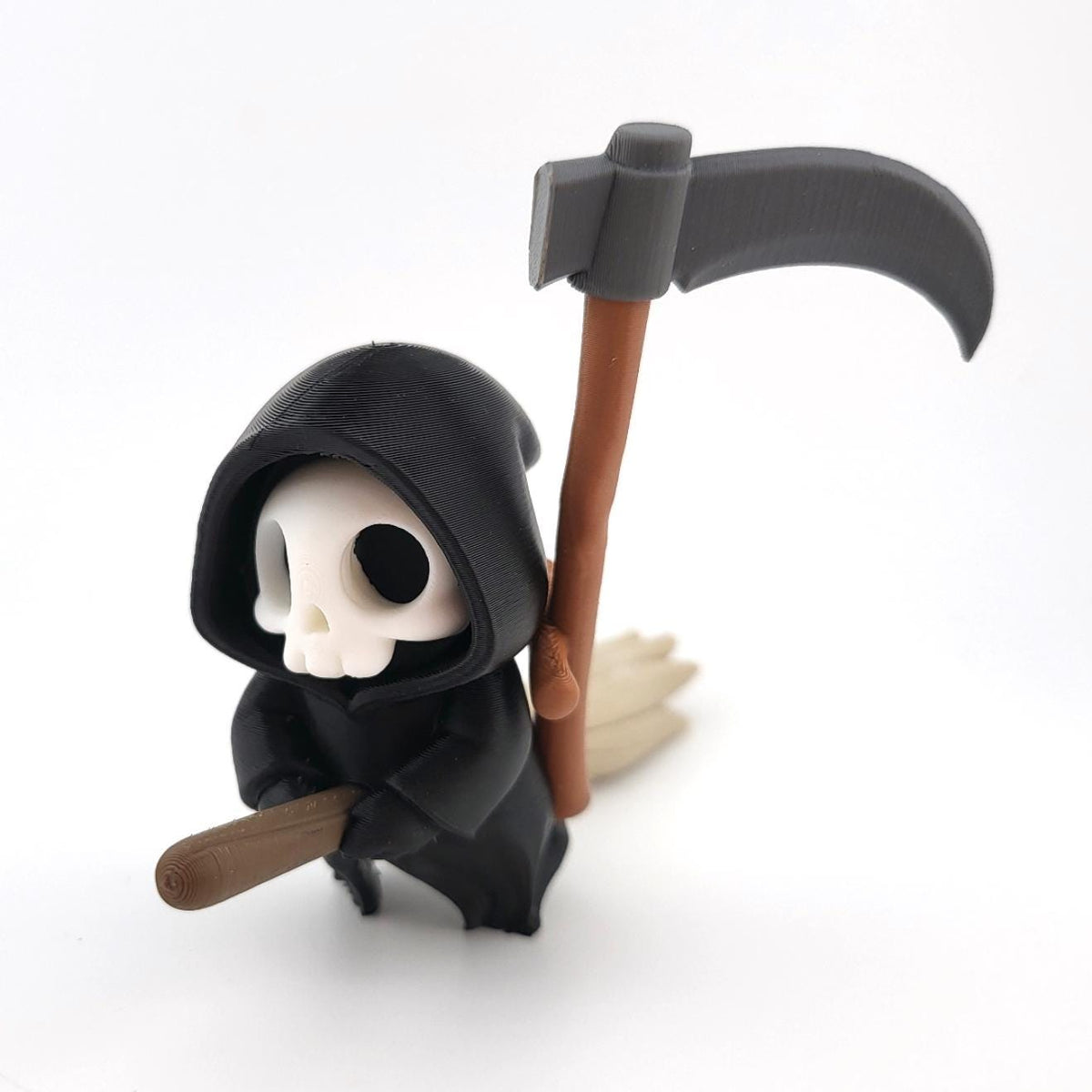 The Broomstick Flyer grim reaper riding a broomstick, holding a scythe