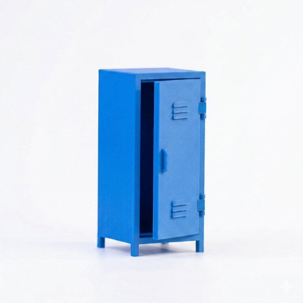 Blue mini locker with its door ajar