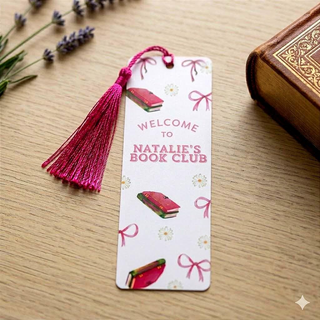 Custom Book Club Bookmark with Tassel, Personalized Laminated Gift for Readers