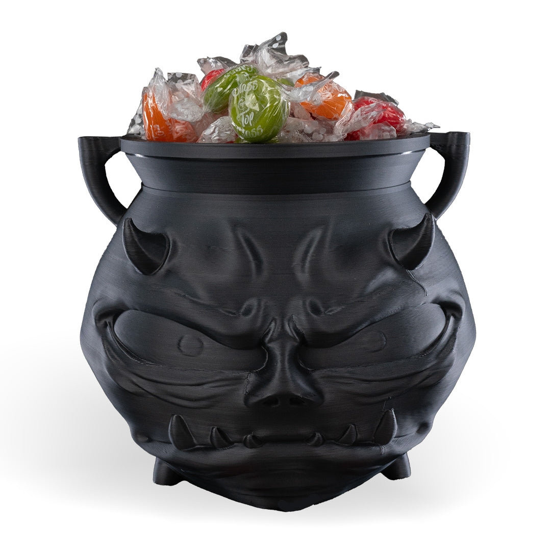 Halloween Serious Cauldron Candy Holder filled with wrapped sweets