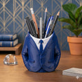 Dapper Desk Organizer: Hand-Crafted Blue Suit Pencil Cup with Gold Accents