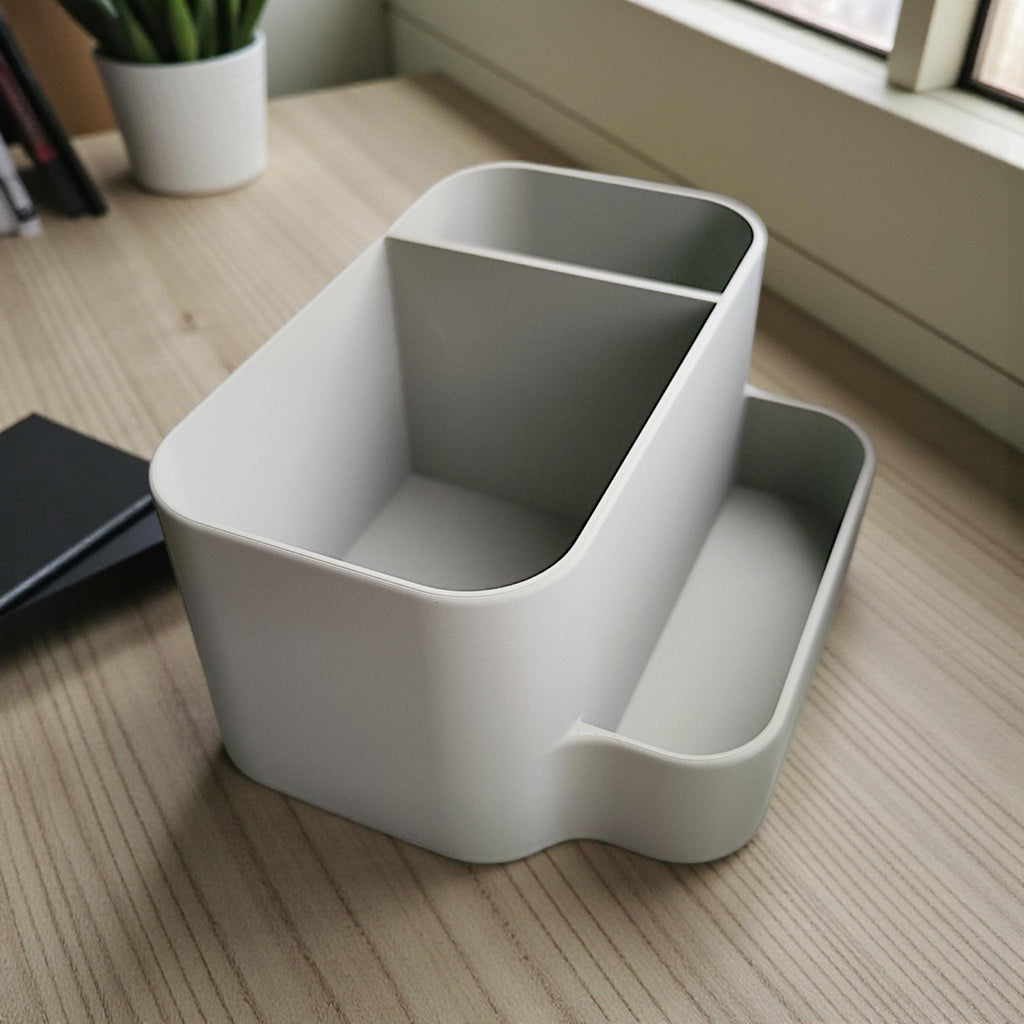 3D Printed Desk Organiser – Modern Curved Office Storage Dock
