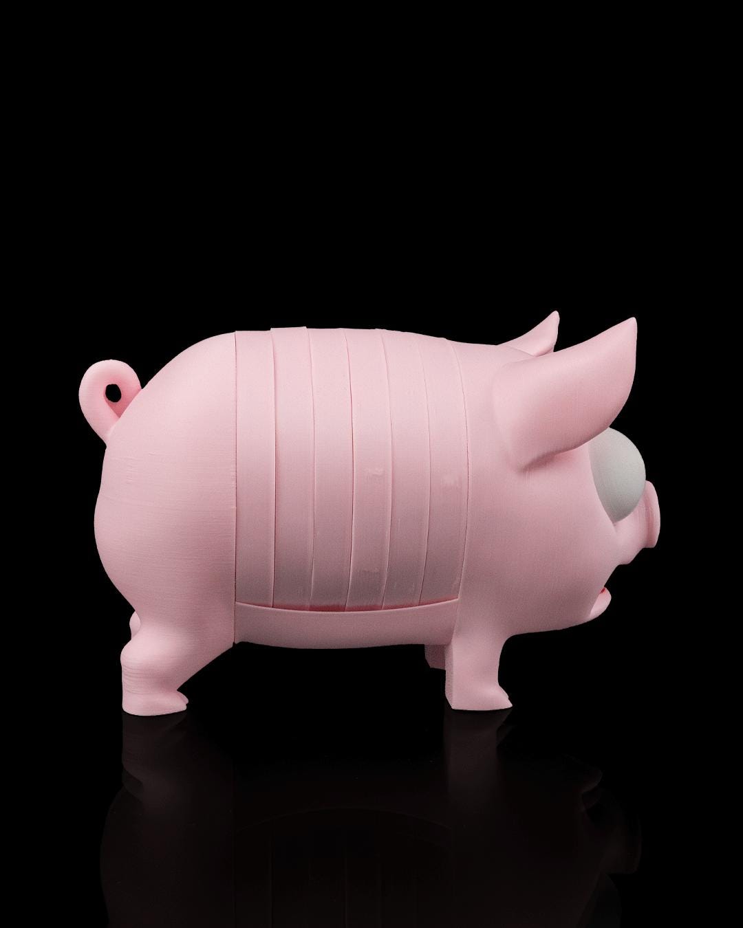 Pork Chop pig from the side, showing the coaster slices