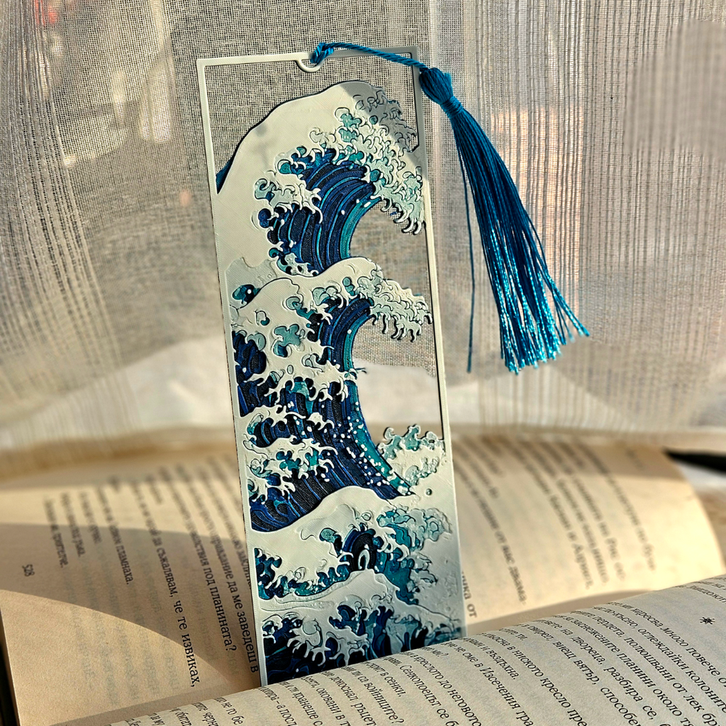 Bookmark with wave design on an open book