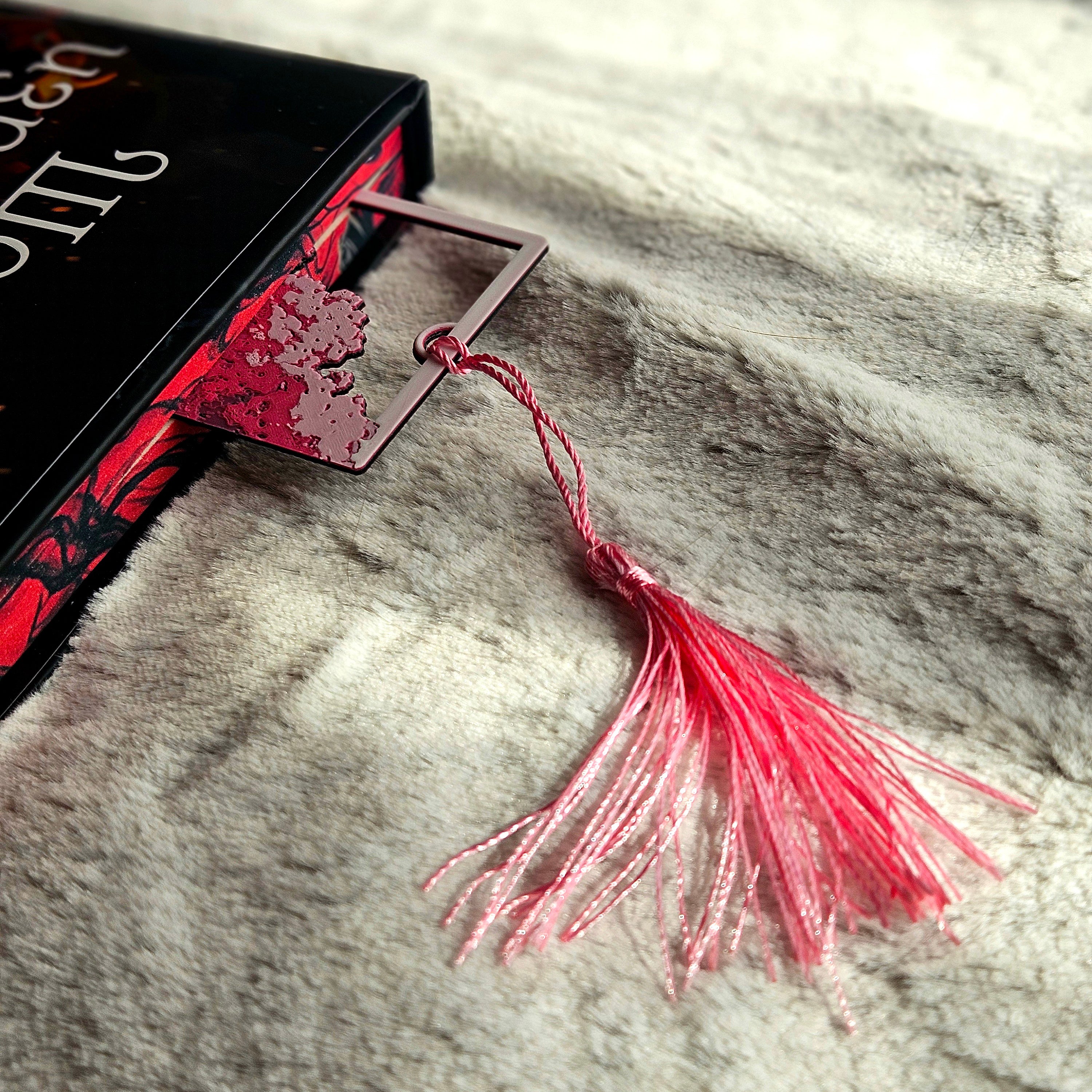 Close-up shot of the 3D-printed cherry blossom detail on the bookmark.