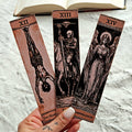 Gothic Tarot Bookmarks Set V, The Hanged Man, Death, and Temperance.