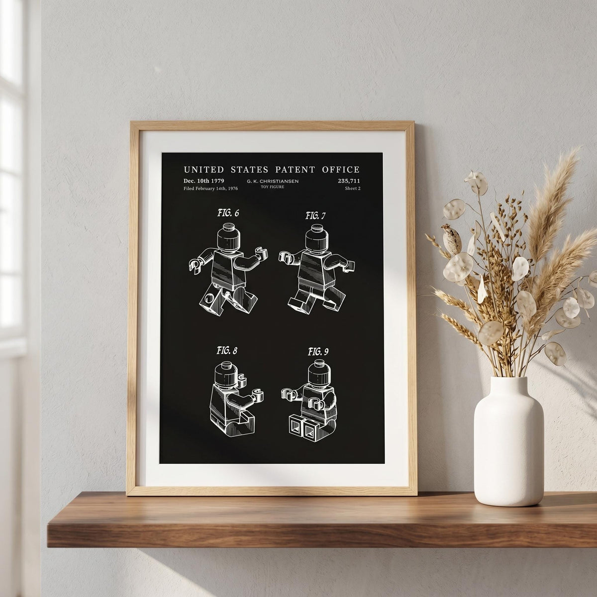 Toy figure patent print, sheet 2, in black with white lines
