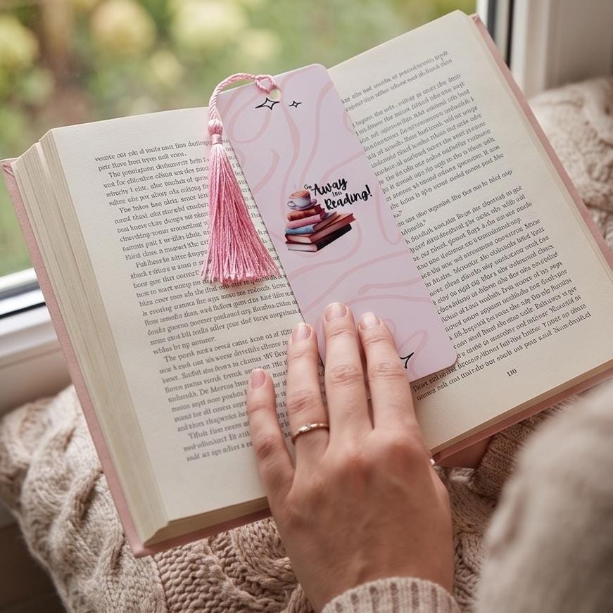 Go Away I'm Reading! Pink Laminated Bookmark with Tassel, Funny Book Lover Gift
