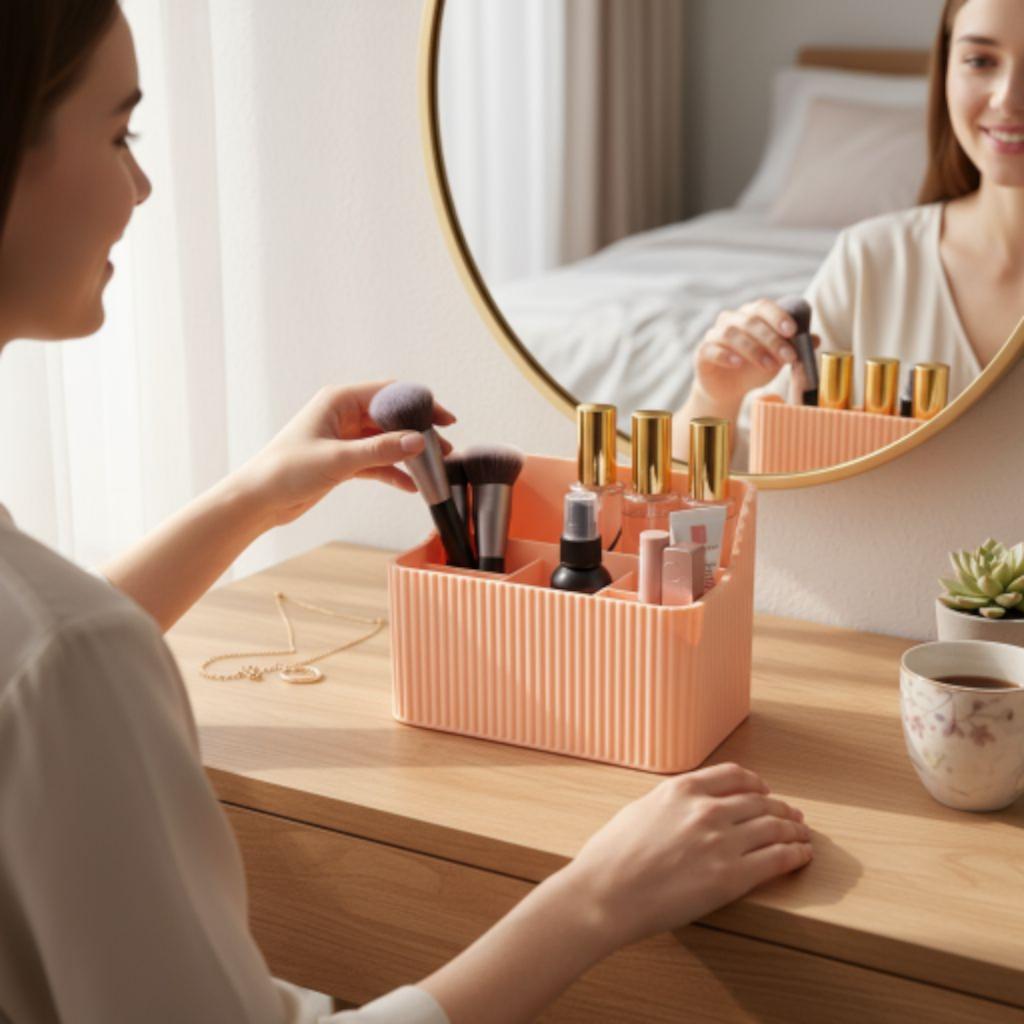 Ribbed Vanity Organiser | Luxury Six-Section Makeup & Skincare Storage