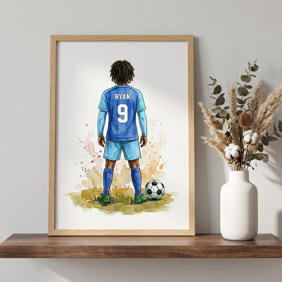 Personalised football print: a boy in sky blue, RYAN 9