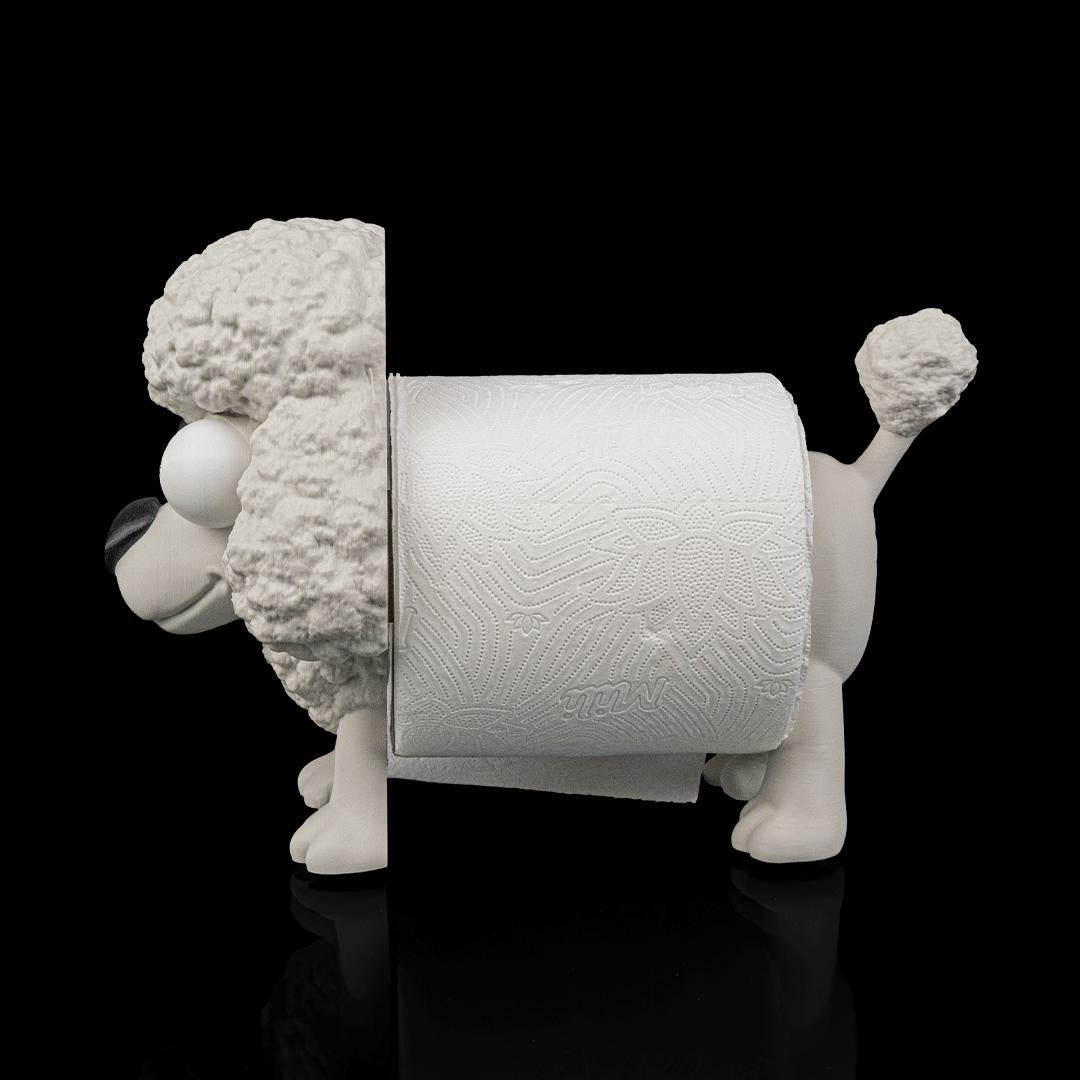 Poopoodle with a toilet roll, from the other side