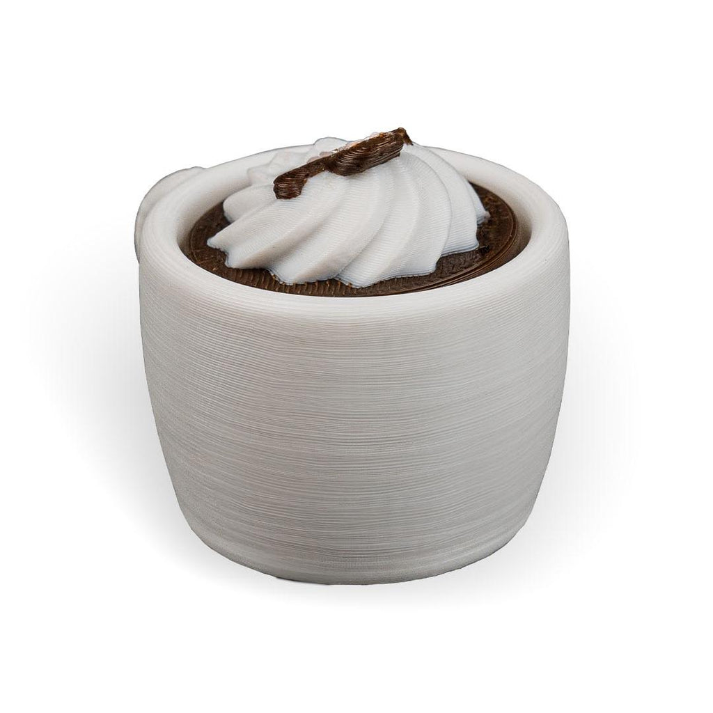 Ceramic pot with a decorative element on a white background