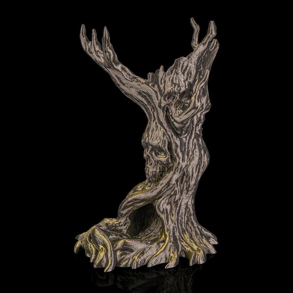 Dreadwood dice tower in dark silver from an angle