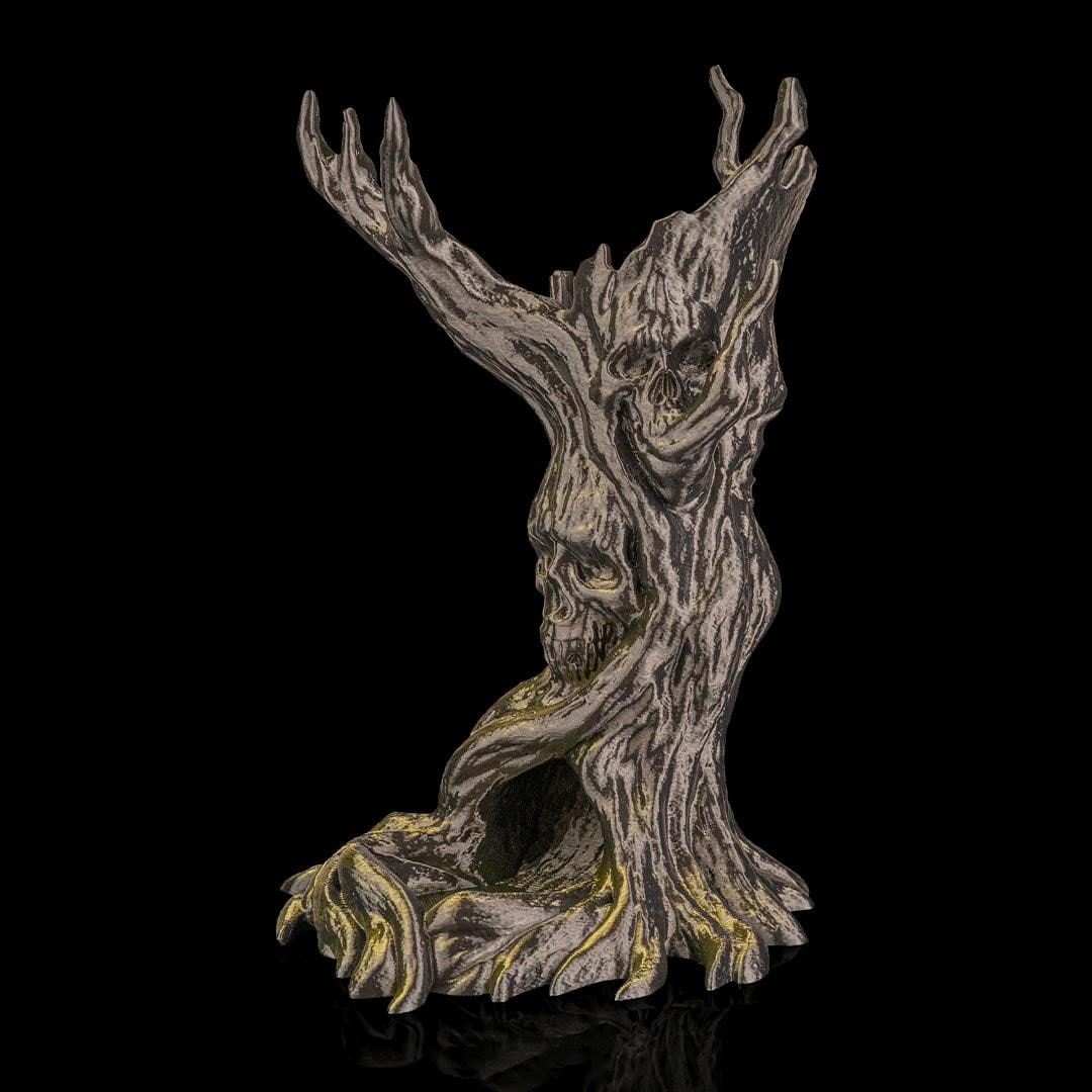 Dreadwood dice tower in dark silver from an angle