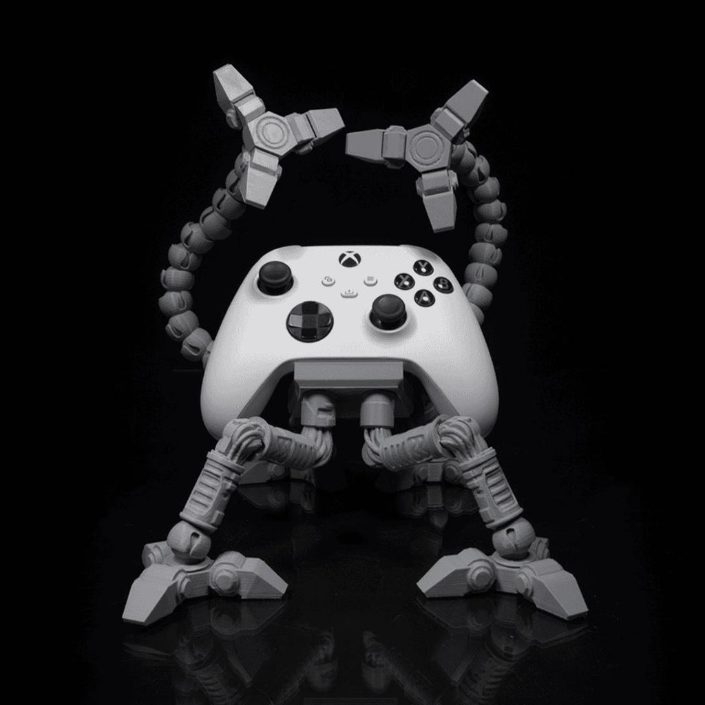 Mech controller stand from the front with an Xbox controller