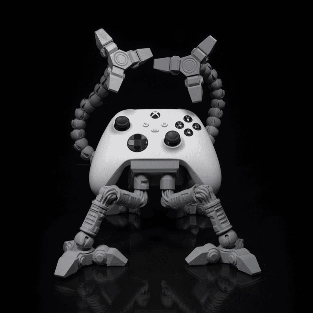 Mech controller stand from the front with an Xbox controller