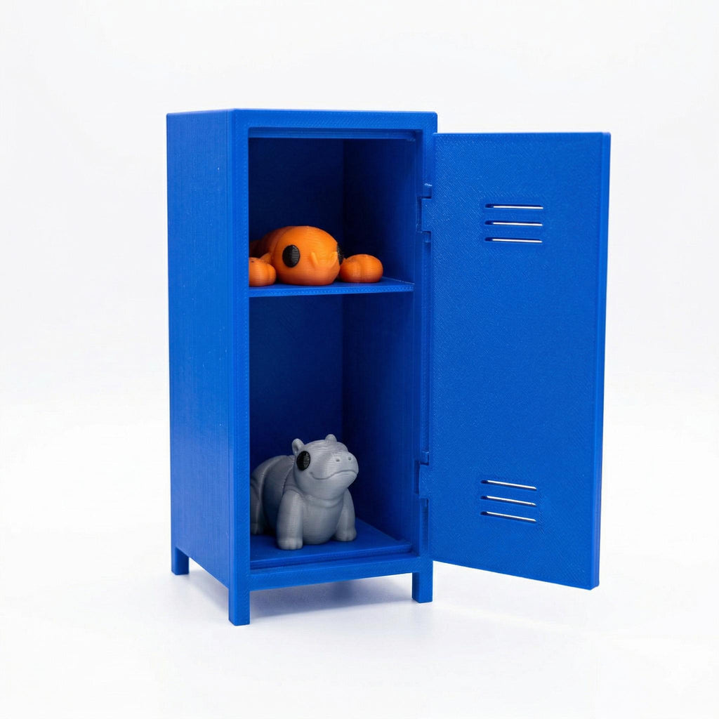 Blue mini locker with small figures inside