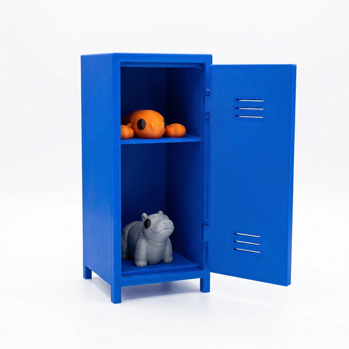 Blue mini locker with small figures inside