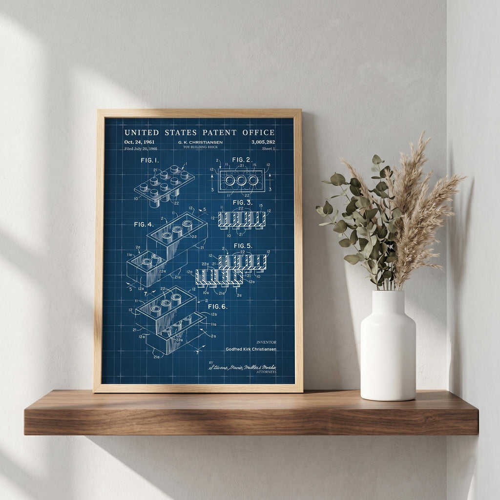 Toy Building Brick Patent Art Print, 1961 Invention Blueprint, AFOL Office Decor