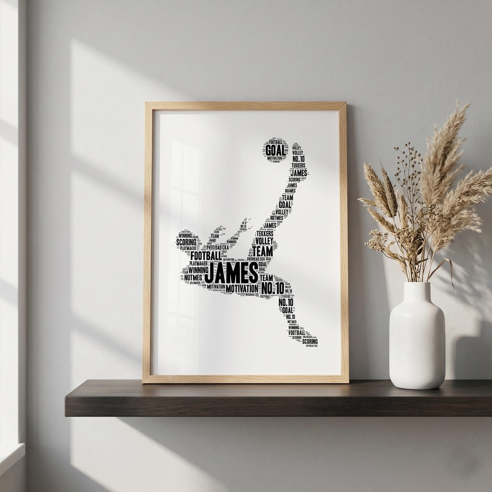Personalised Football Word Art Print – Custom Player Silhouette Gift (Framed/Unframed)