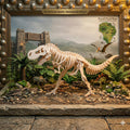 White T-Rex skeleton puzzle in a museum-style dinosaur display