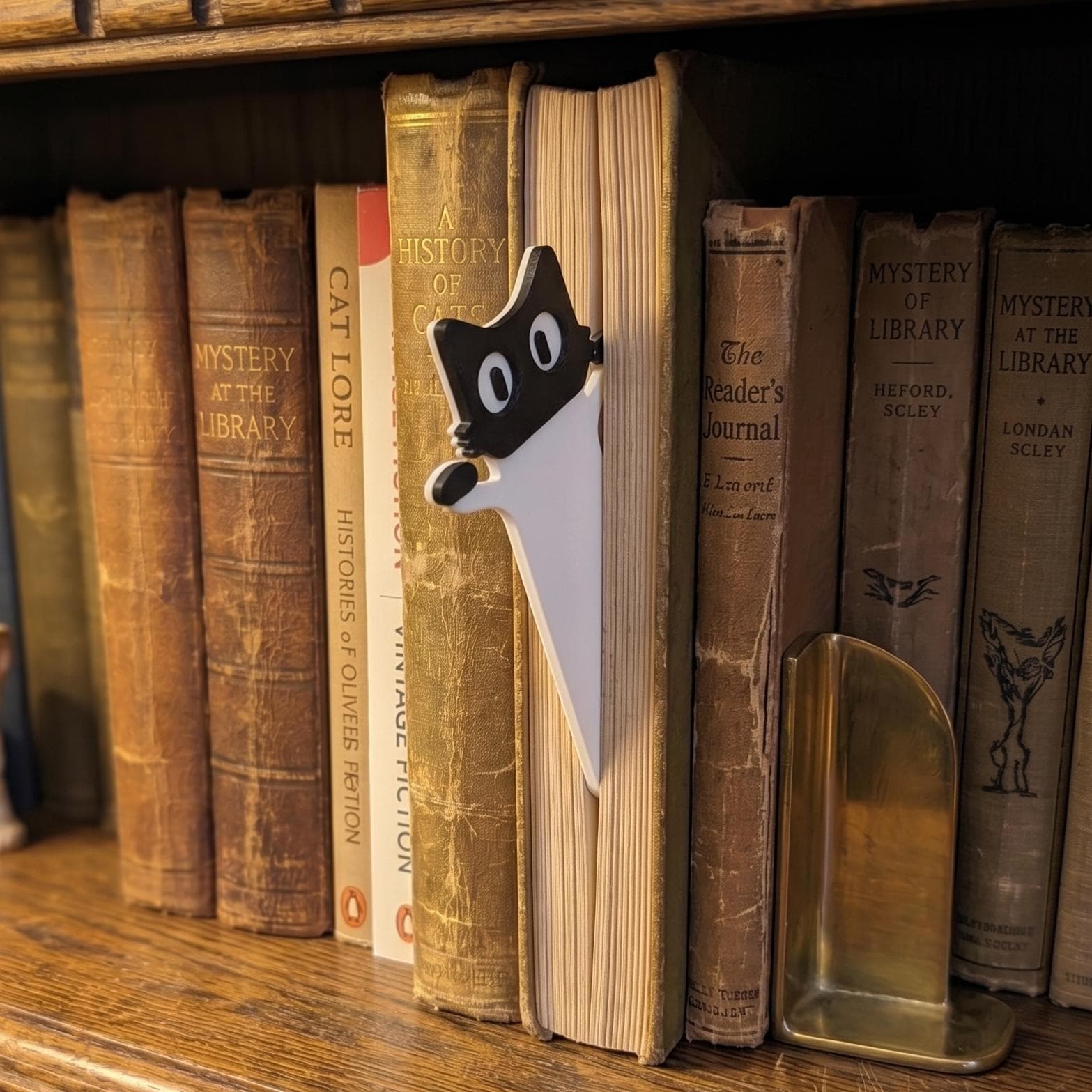 3D Printed Peeping Cat Bookmark - Cute Black and White Kitty Page Holder - Minimalist Bookish Gift for Cat Lovers
