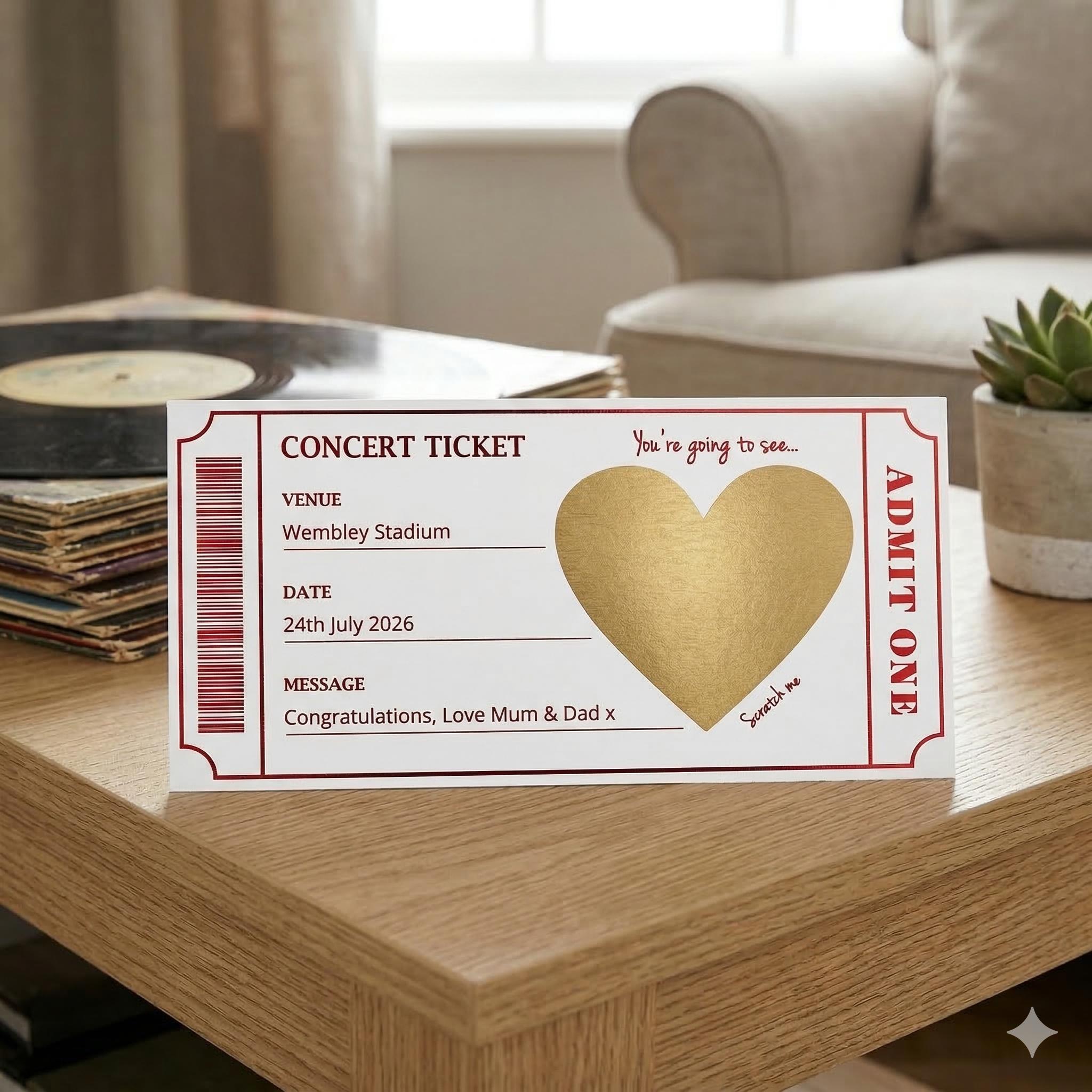 Personalised Concert Ticket Reveal Card | Surprise Gift for Music Lovers