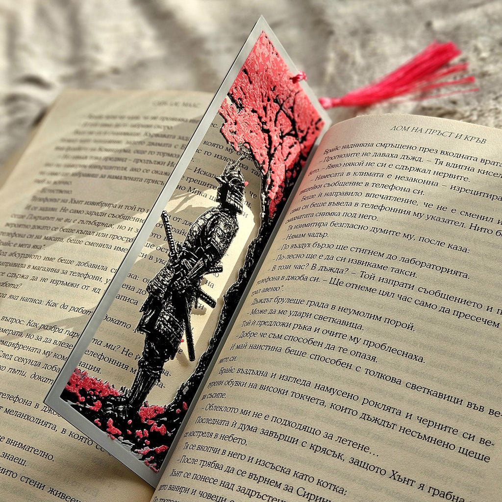 Sakura Samurai 3D Printed Bookmark | Durable PLA with Pink Tassel