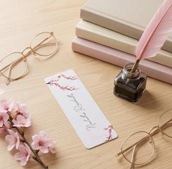 Personalized Cherry Blossom Bookmark, Custom Name Sakura Stationery, Floral Book Mark