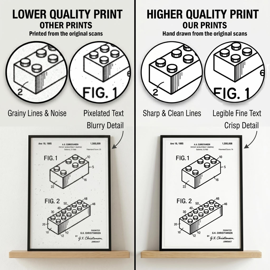 Toy Building Brick Patent Art Print, 1961 Invention Blueprint, AFOL Office Decor
