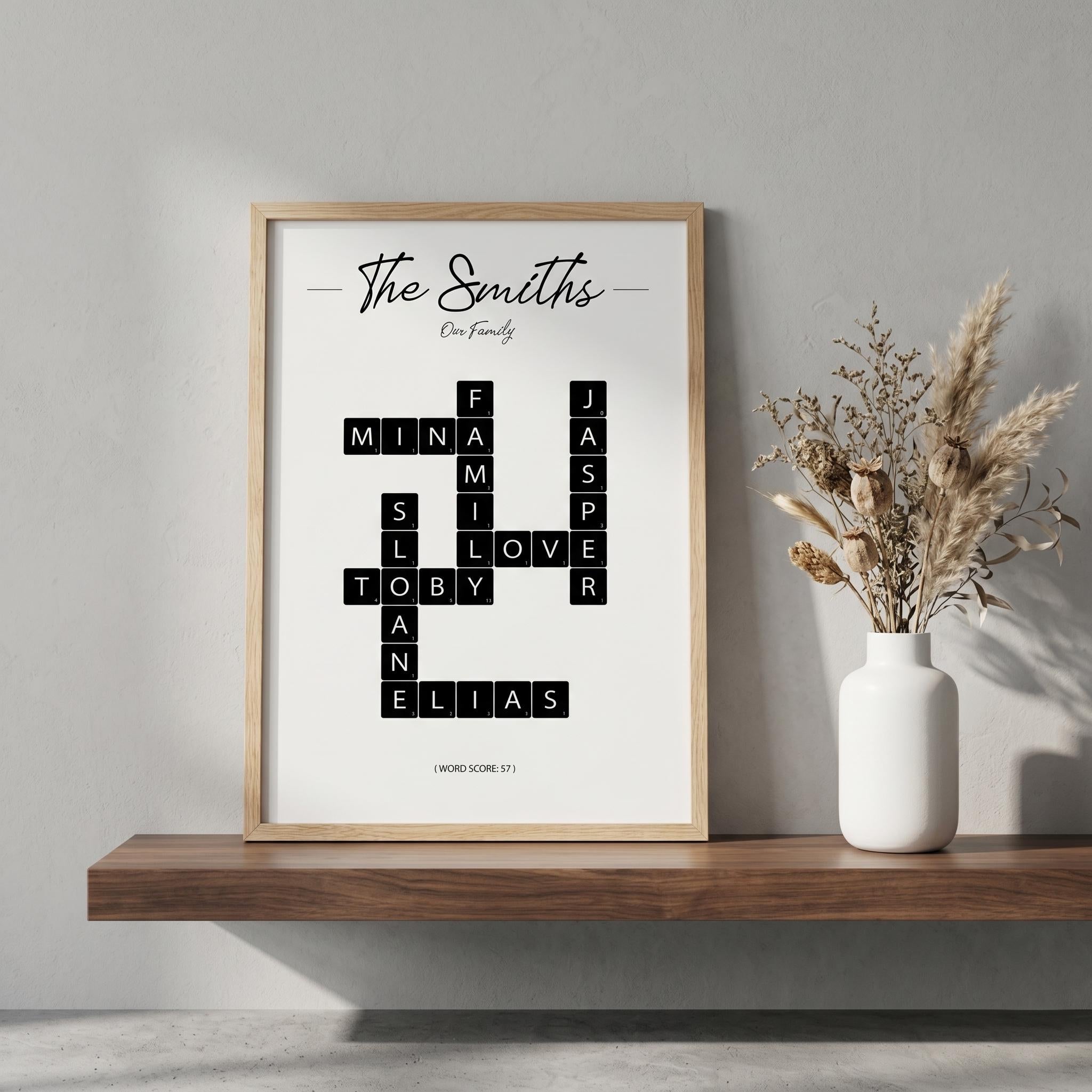 Personalised Family Scrabble Crossword Print, Custom Name Wall Art