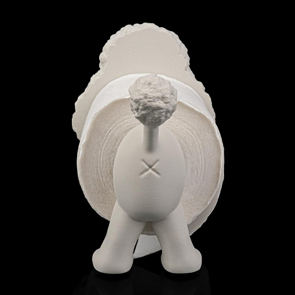 Poopoodle from behind, with its pom-pom tail