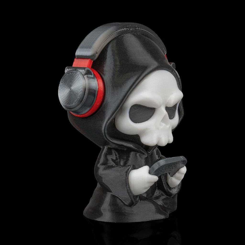 Gamer Grim Reaper figure from a three-quarter angle