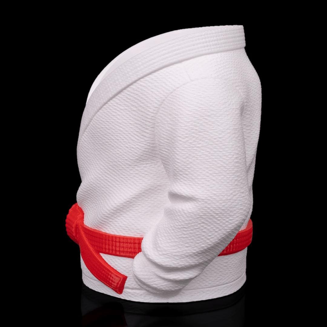 Gi holder from the side, showing the sleeve and belt