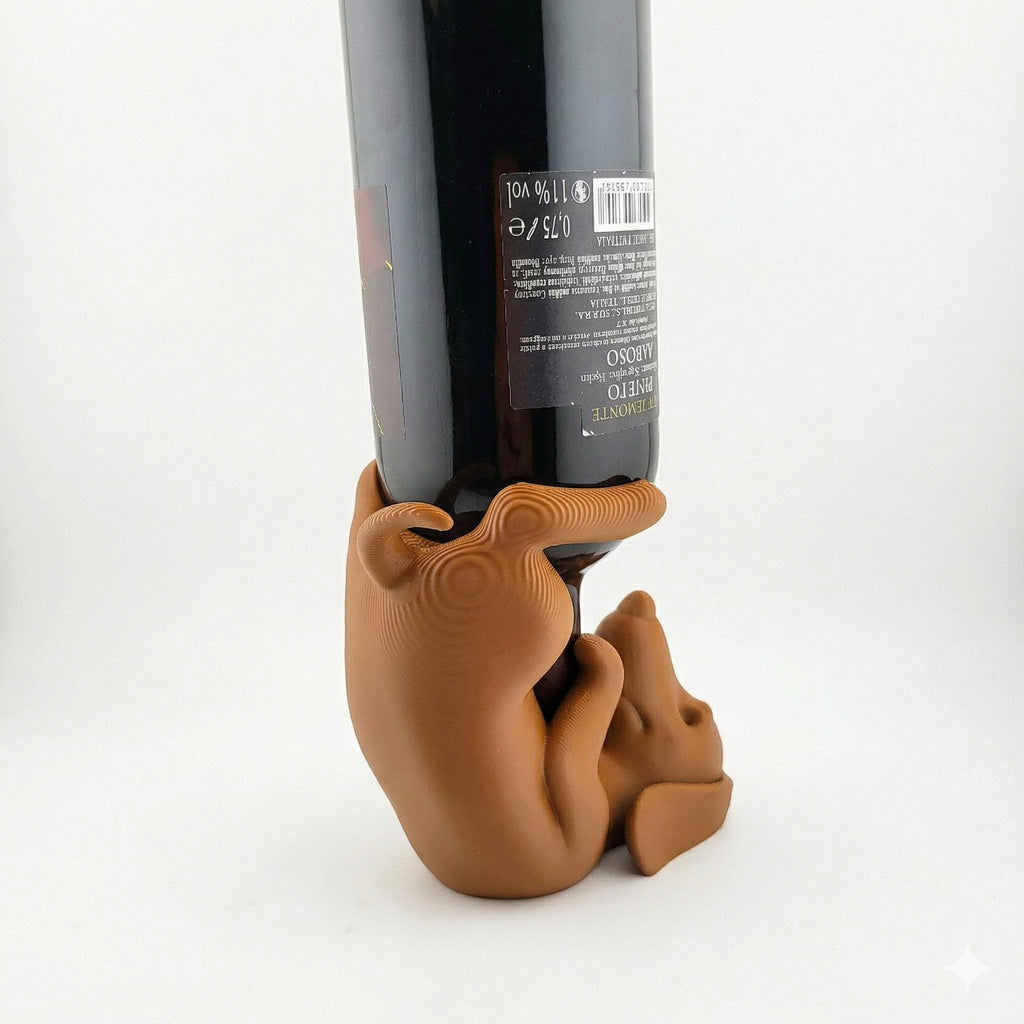 Brown dachshund wine holder from the back