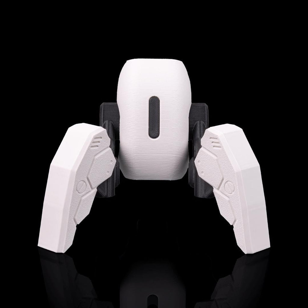 White robot spider stand from the front
