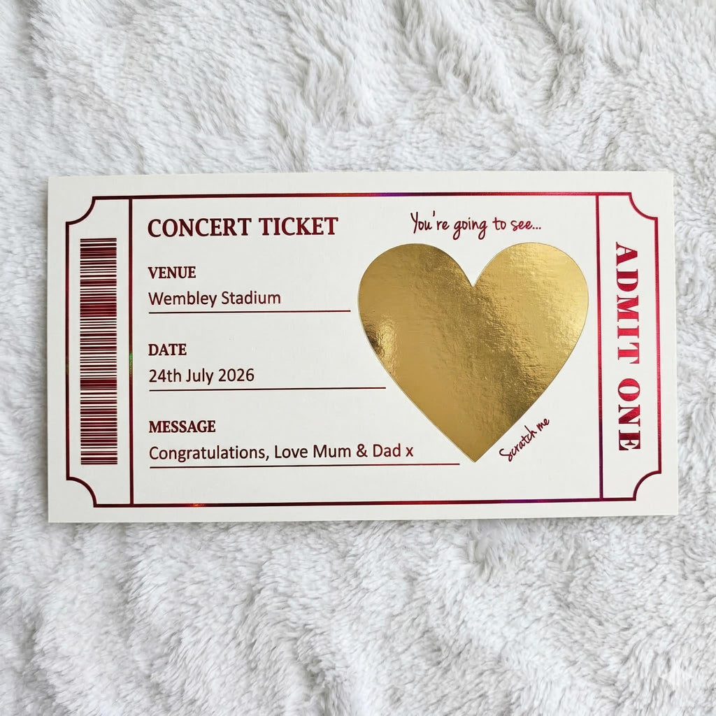 Personalised Concert Ticket Reveal Card | Surprise Gift for Music Lovers