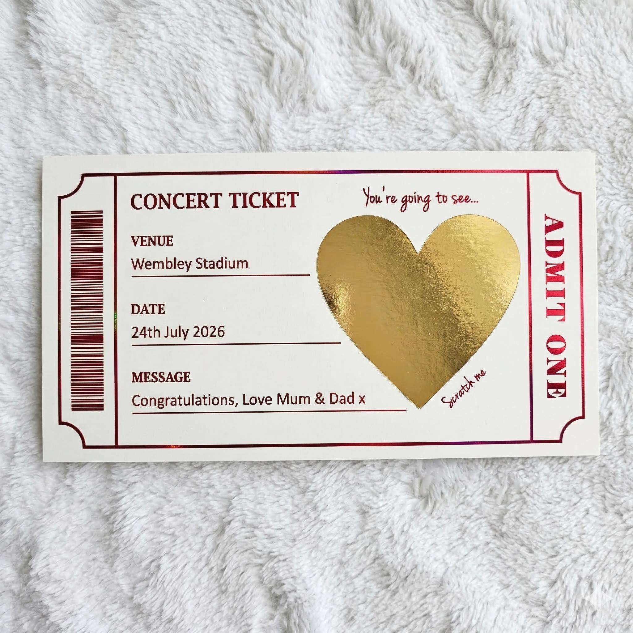 Personalised Concert Ticket Reveal Card | Surprise Gift for Music Lovers