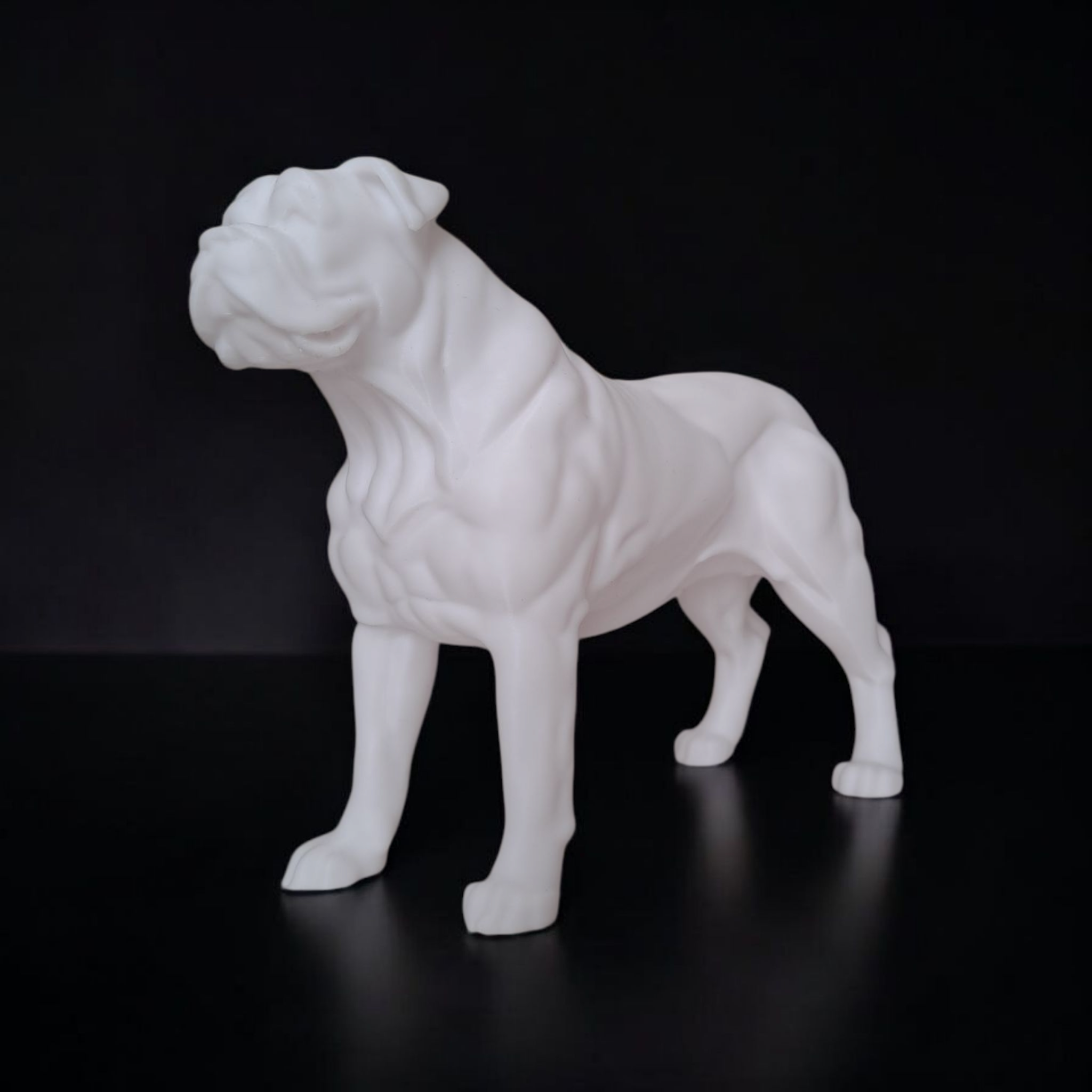 White dog statue on a black background