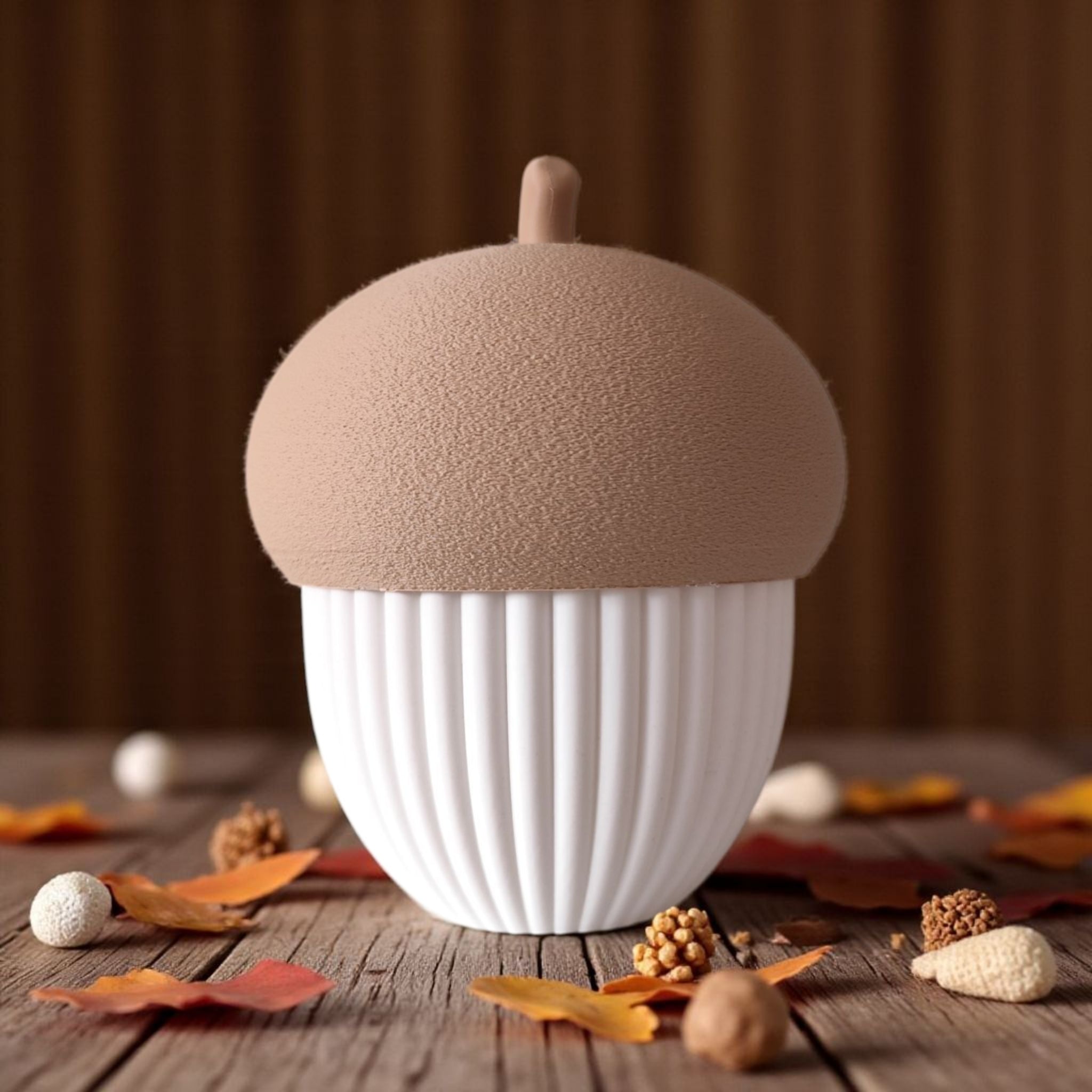 Modern autumn decor box on shelf with cozy ambiance