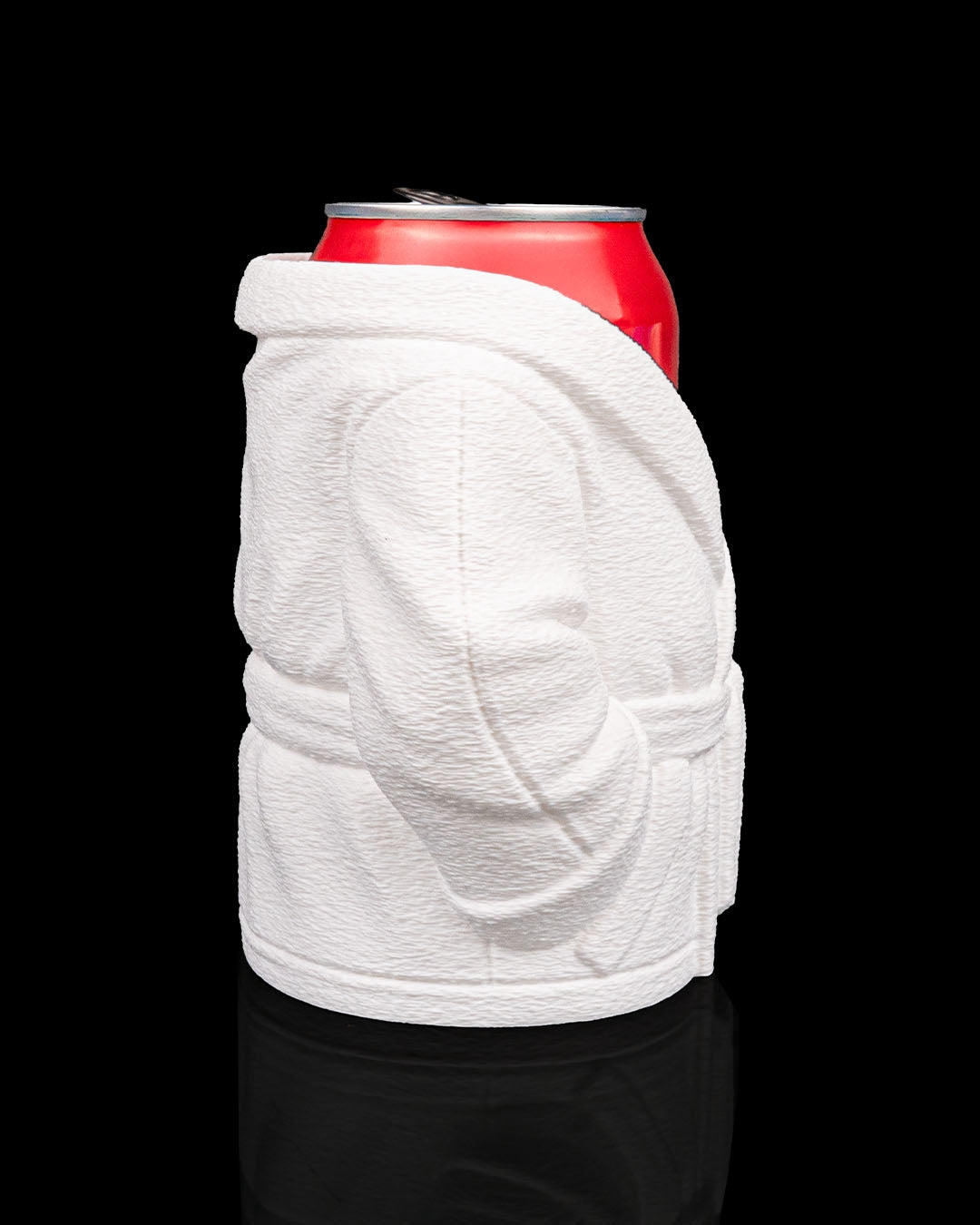 White can cooler with a red can on a black background