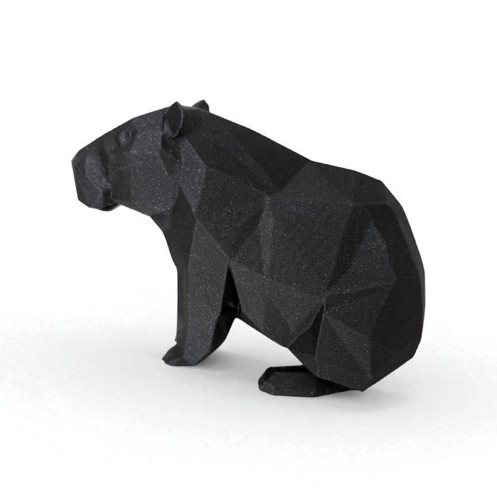 A modern living room shelf featuring the capybara figure as a decor accent.