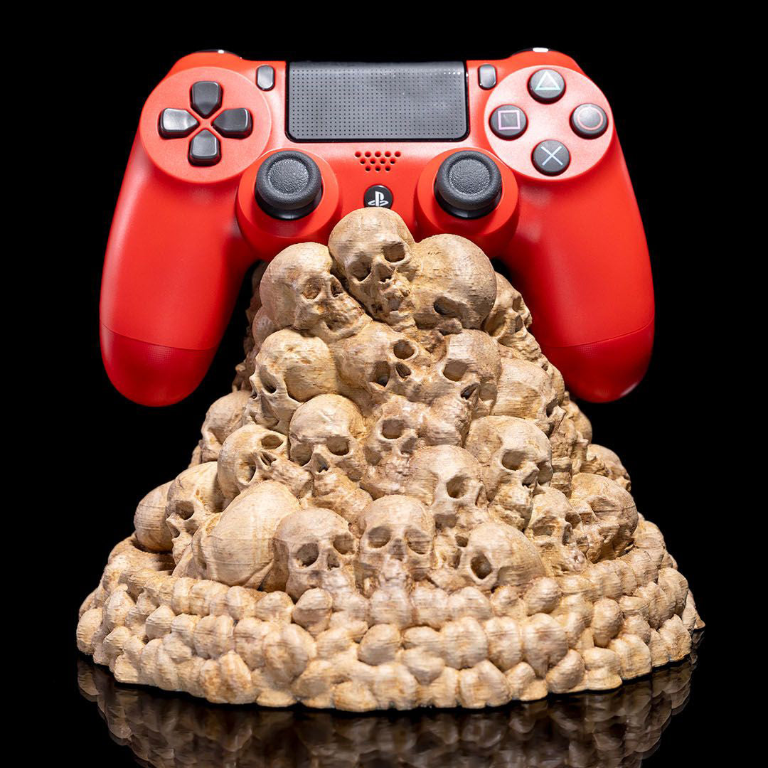 Controller Stand Fate of the Fallen - Front view of skull pile controller holder for gaming desk