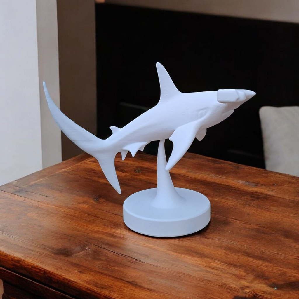Powerful hammerhead figure underwater art