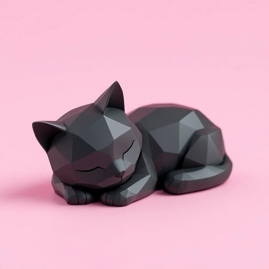Geometric black cat sculpture on a pink background