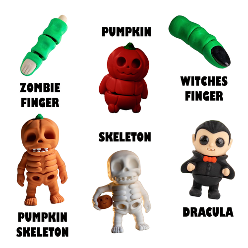 3D Printed Fidget Halloween Toy – Rainbow Articulated Keyring & Party Favour