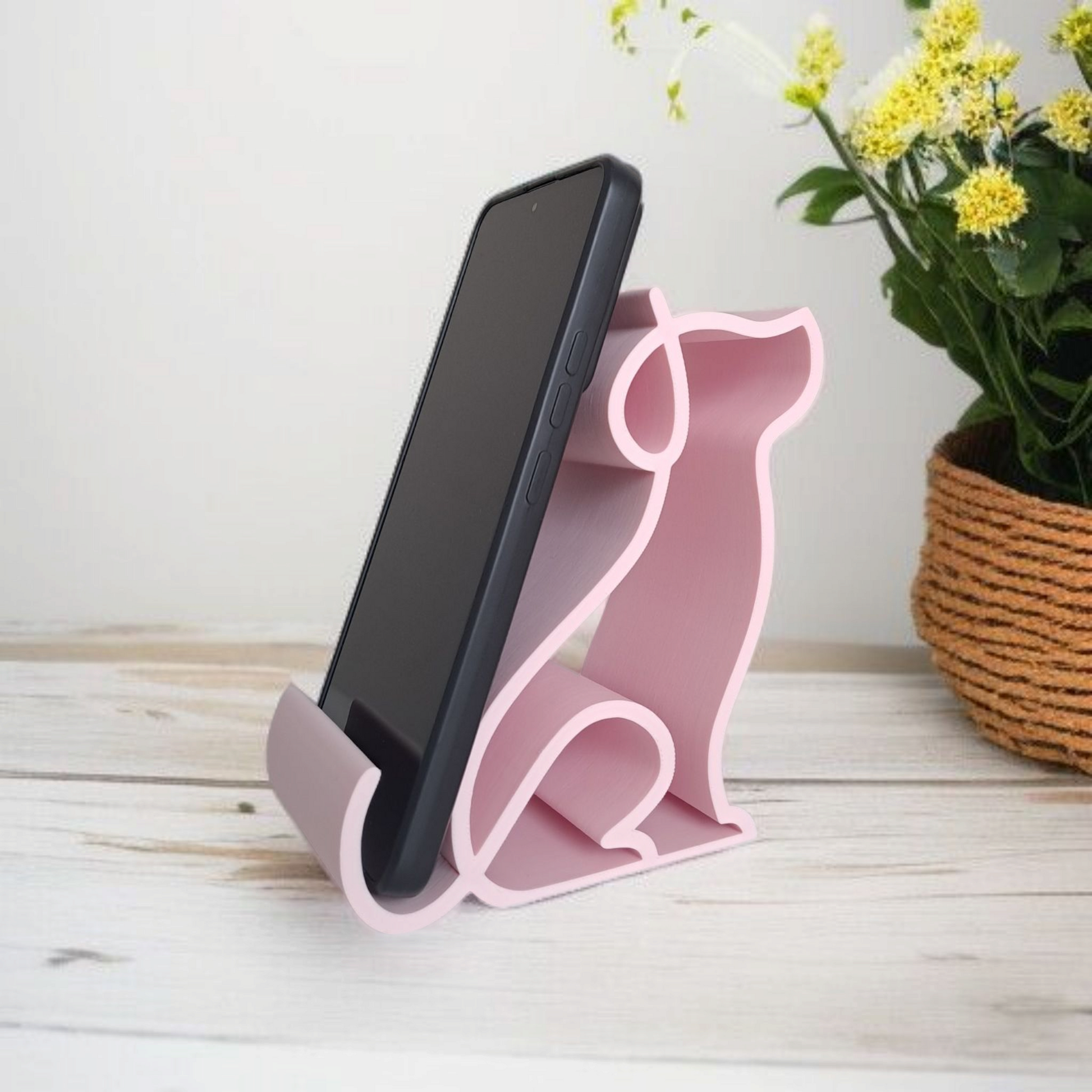 3D Printed Dog Phone Holder from the side, showing phone angle