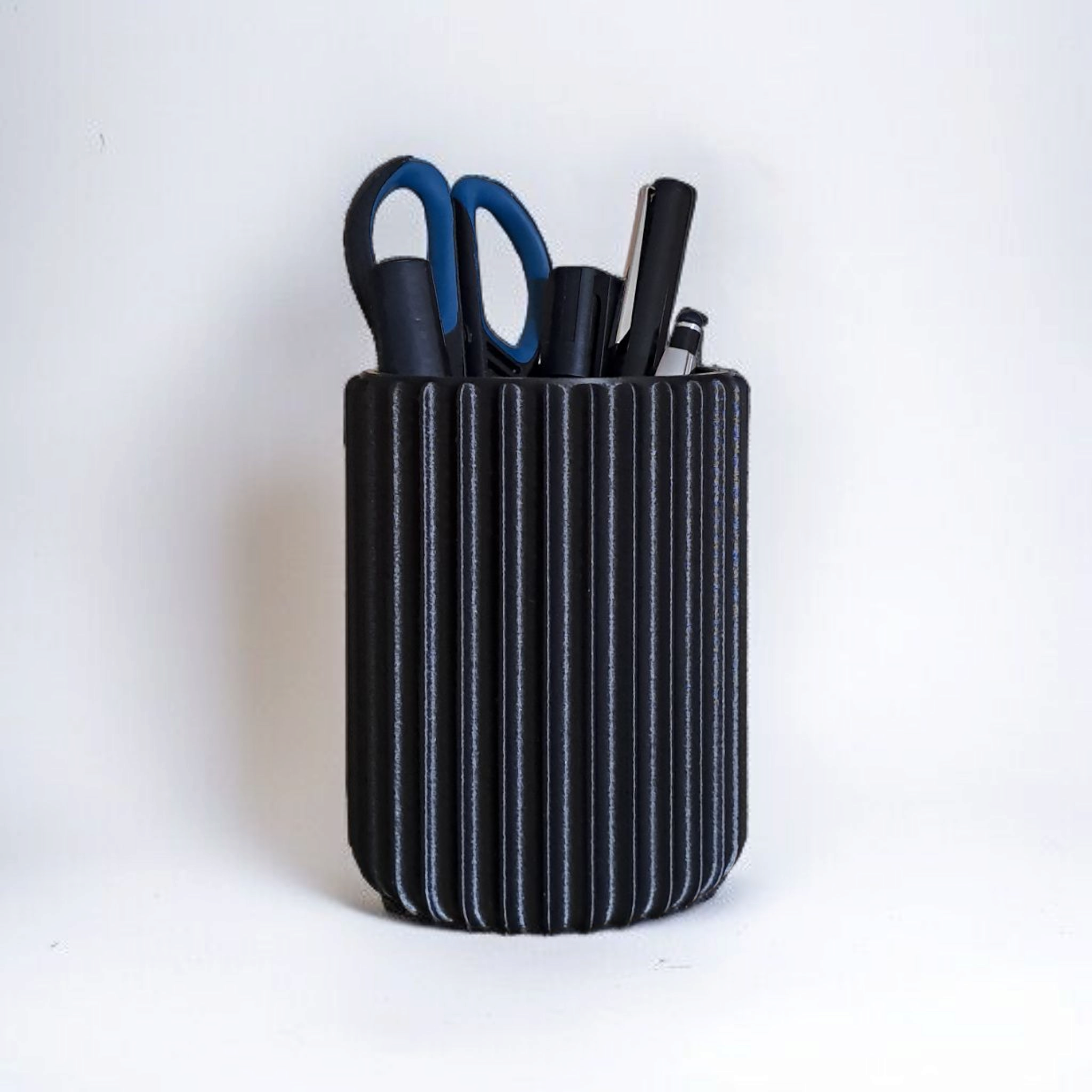 Ribbed Pen Holder with Fuzzy Texture – Modern Minimalist Desk Organiser