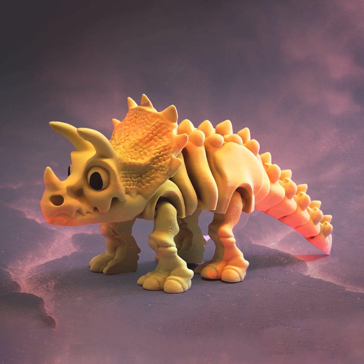 Toy dinosaur figure with a textured surface on a dark background